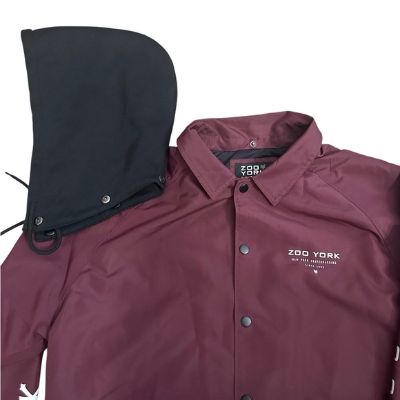 ZOO YORK Burgundy Reflective Oversized Snap Button Hooded Jacket Sz Large - Picture 5 of 14